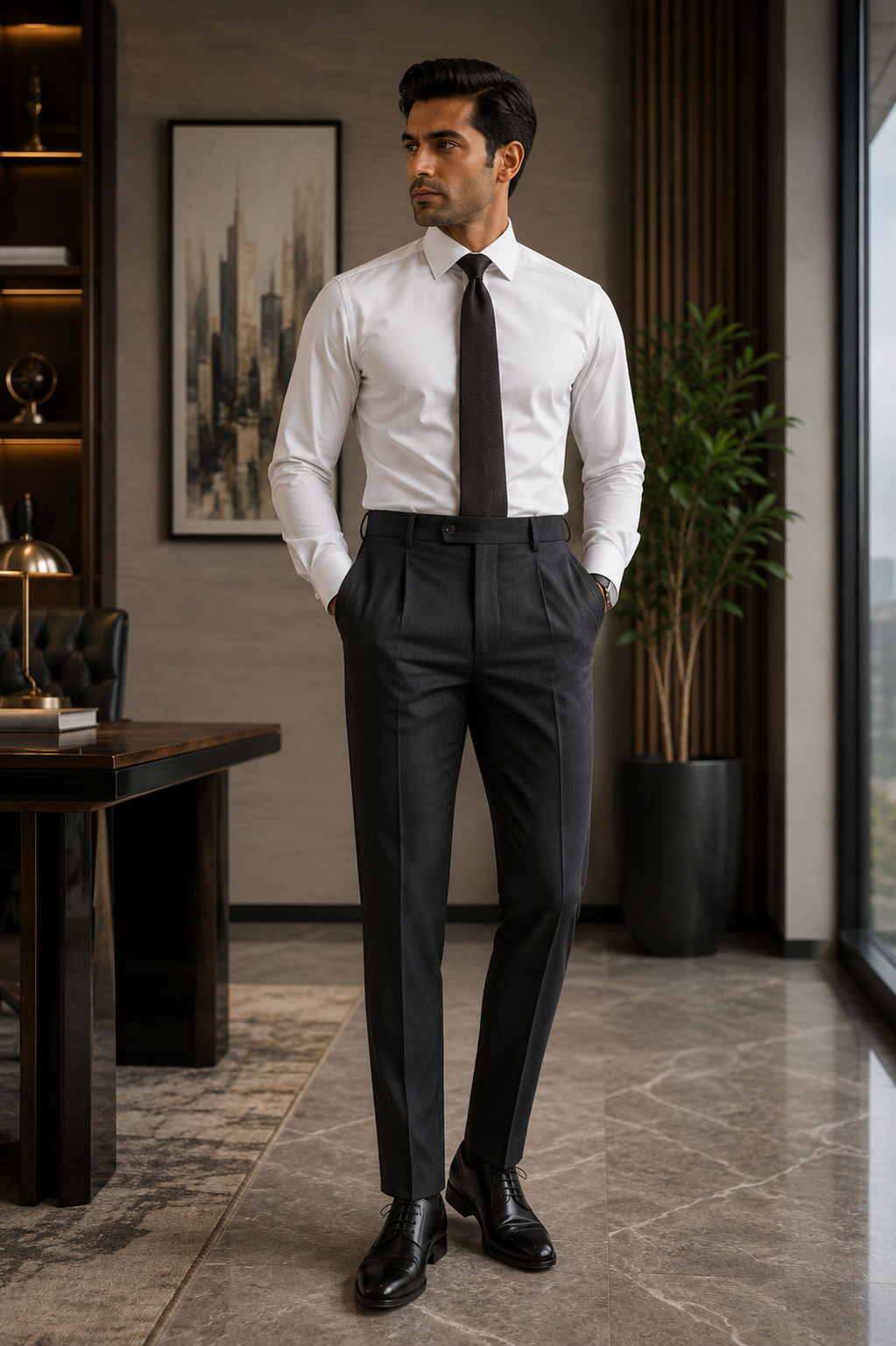 The Office — flat front, slim taper